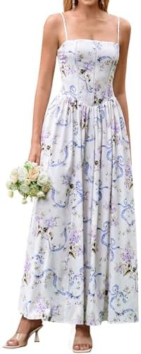 KUTUMAI Floral Corset Long Maxi Dress Lace Up Flowy A Line Summer Wedding Guest Dresses for Women... | Amazon (US)