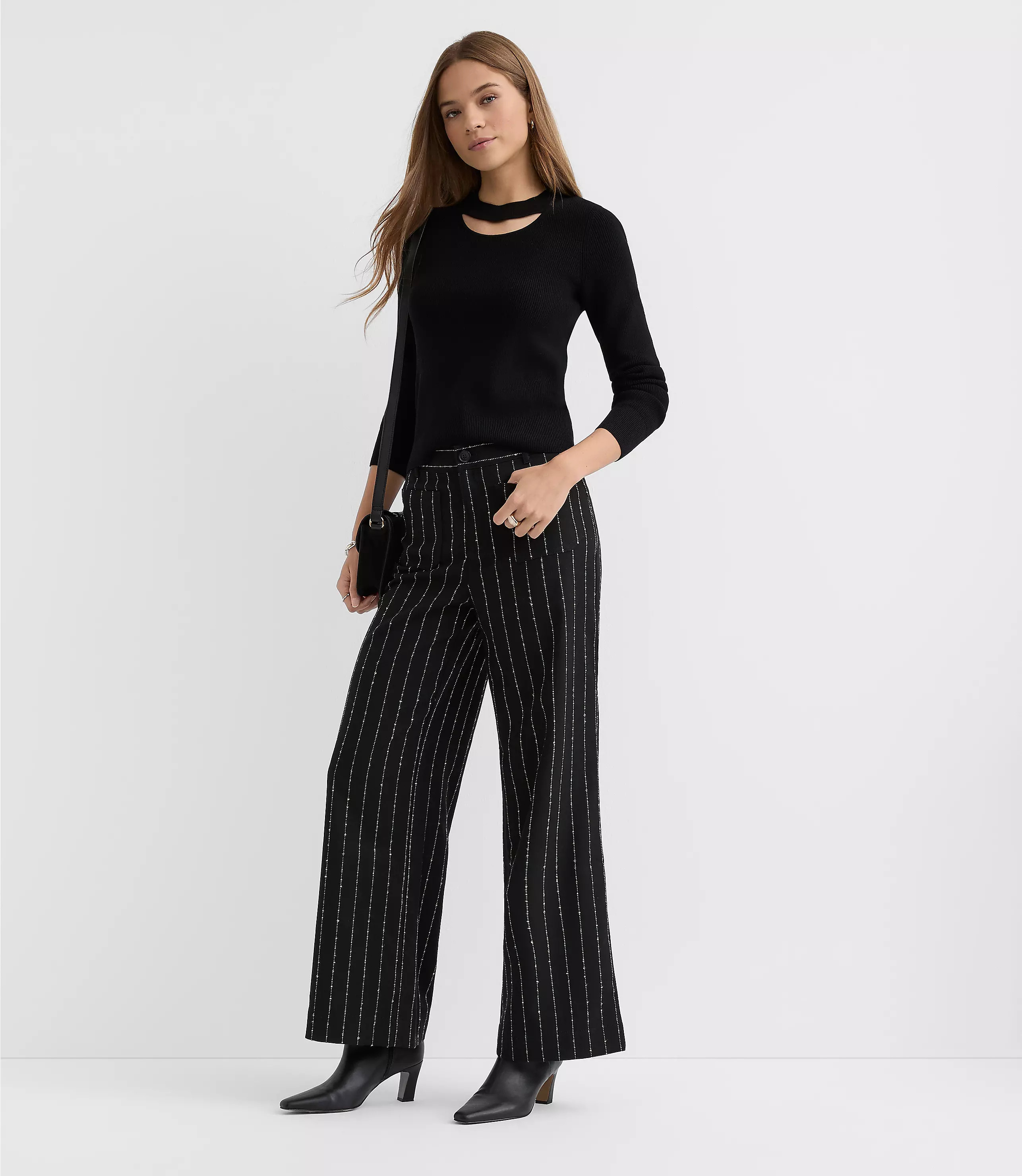 Palmer Wide Leg Pants in Brushed Pinstripe | LOFT