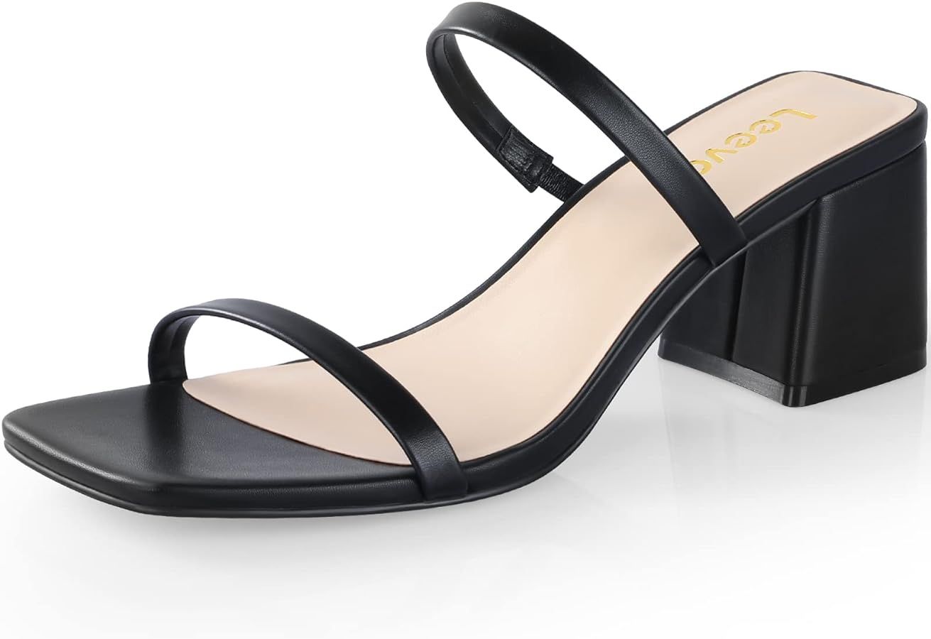 Leevar Square Toe Heeled Sandals for Women - Women's Low Block Heels Sandals - 2.25IN Open Toe An... | Amazon (US)