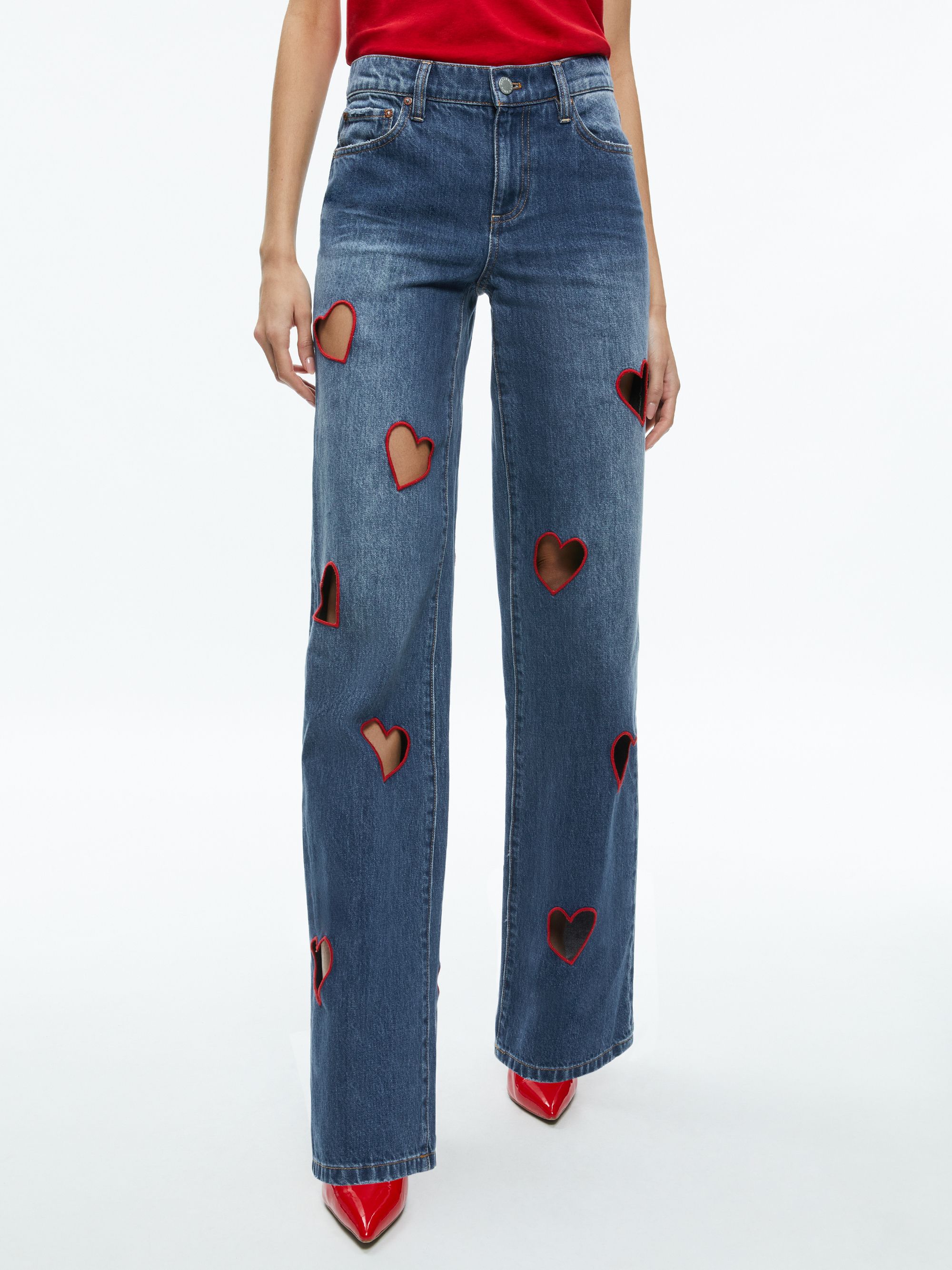 KARRIE EMBROIDERED HEART CUTOUT JEAN | Alice + Olivia