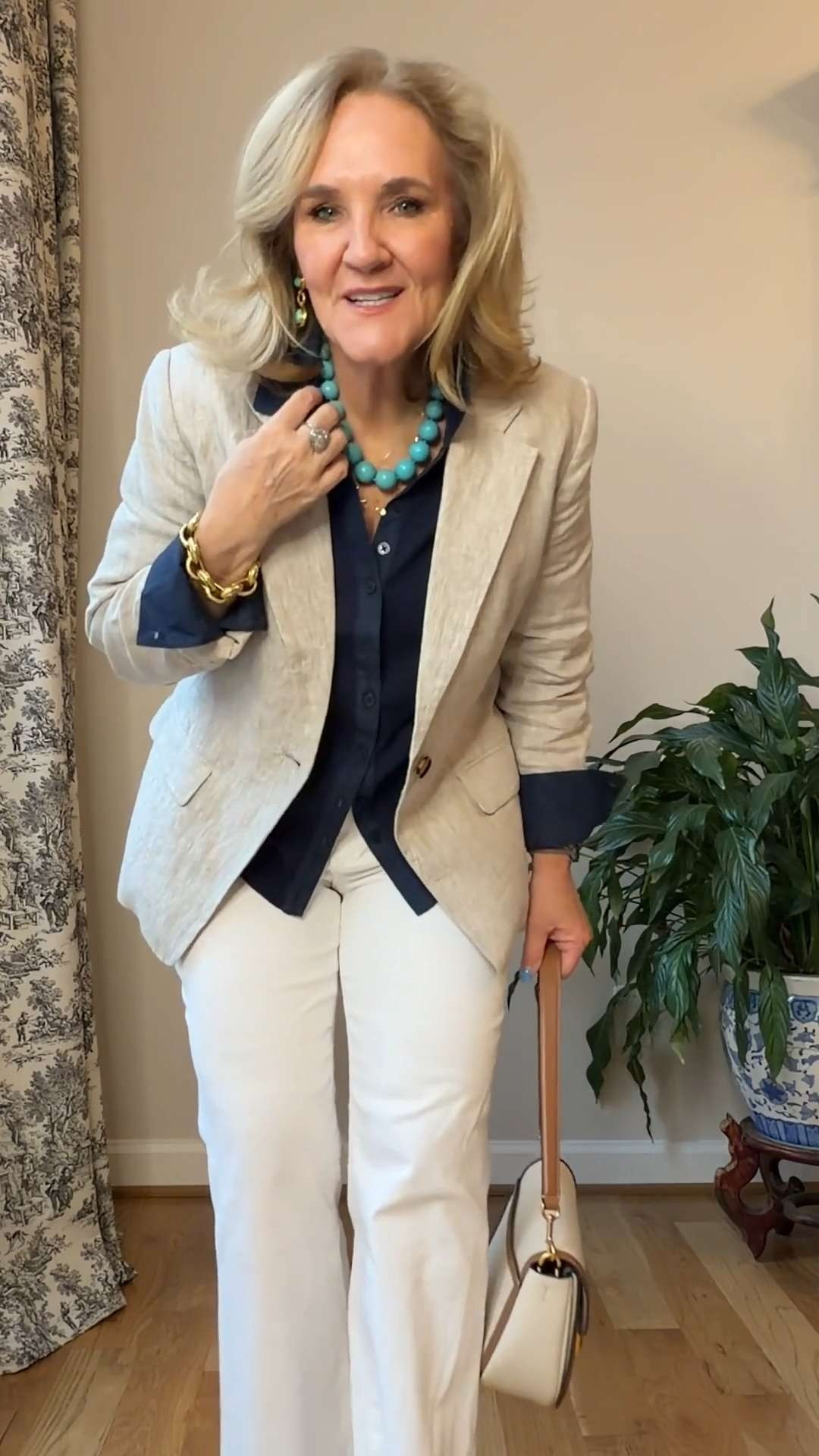 This neutral linen blazer is the perfect finishing layer for a timeless wardrobe. Paired with a navy blouse, white pants, and a pop of turquoise, this look is polished, classic, and perfect for work, lunch, or travel.

💡 LTK MADE EASY

❤️ Heart = Support my posts
🔖 Save = Get sale & restock alerts
📋 Lists = Keep favorites organized
📲 Share = Send to yourself for later
💬 Comment = Ask me anything 

 #LTKootd #LTKSeasonal #LTKOver40