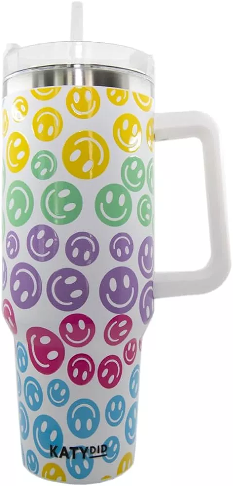 Katydid Pastel Happy Face Tumbler Cup with Handle