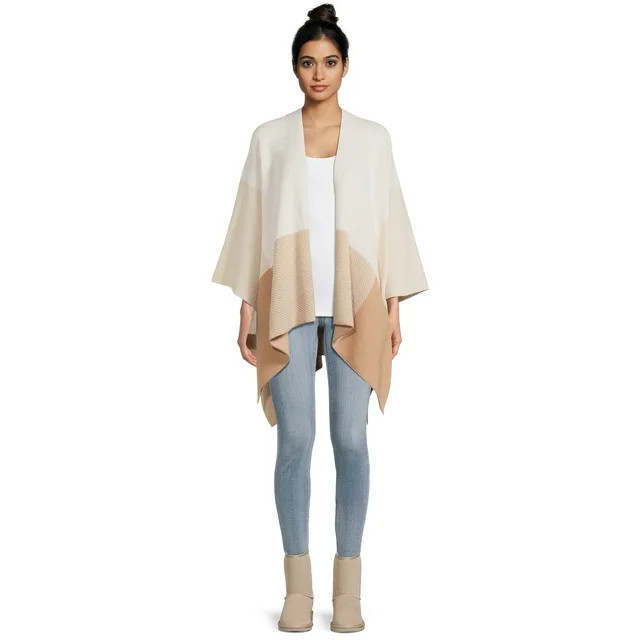 Time and Tru Women's Oversized Plaid Ruana Wrap, One Size, Winter White | Walmart (US)