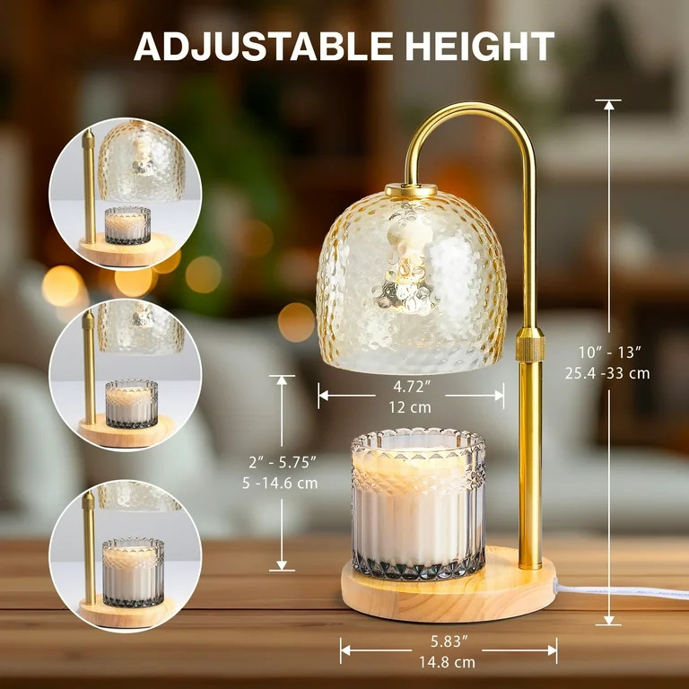 Better Homes & Gardens Amber Hammered Glass Candle Warmer Lamp with Adjustable Height & Light Woo... | Walmart (US)