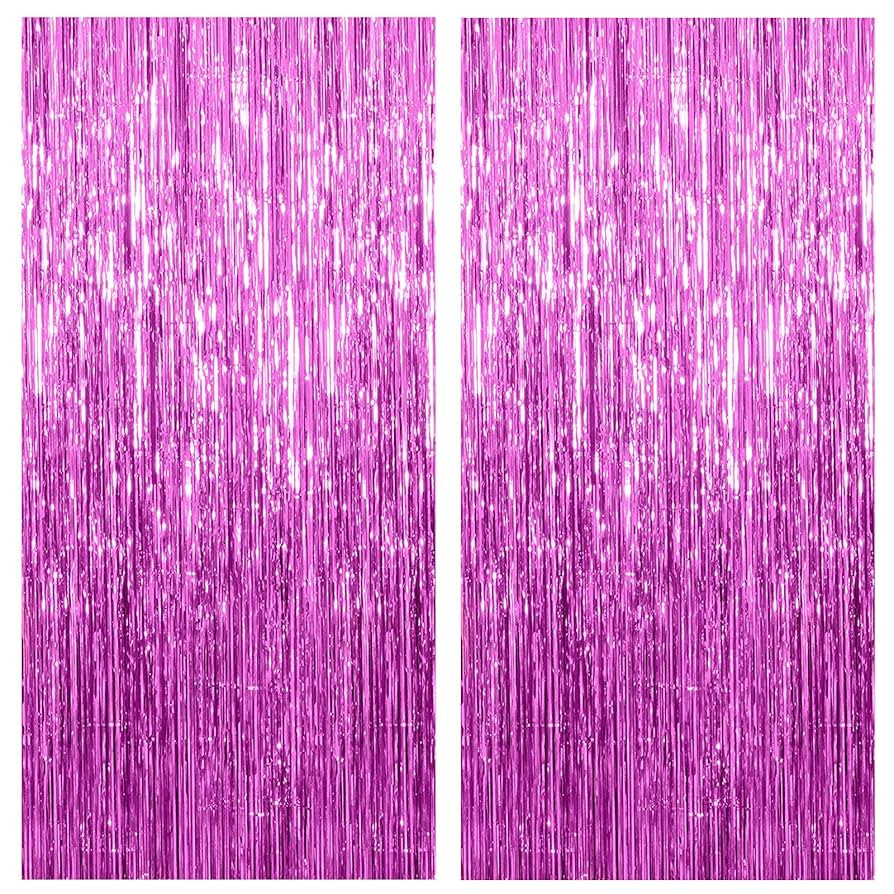 2 Pack Hot Pink Backdrop Curtain Party Streamers Hot Pink Birthday Decorations Foil Fringe Photo ... | Amazon (US)
