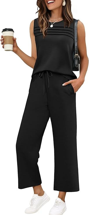 WIHOLL Two Piece Sets for Women Summer Outfits Matching Lounge Sets Wide Leg Crop Pants Vacation ... | Amazon (US)