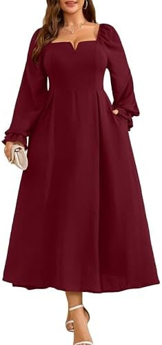 RWJ Long Sleeve Dress for Women 2025 Fall V Neck Elegant Flowy Plus Size Formal Wedding Guest Max... | Amazon (US)