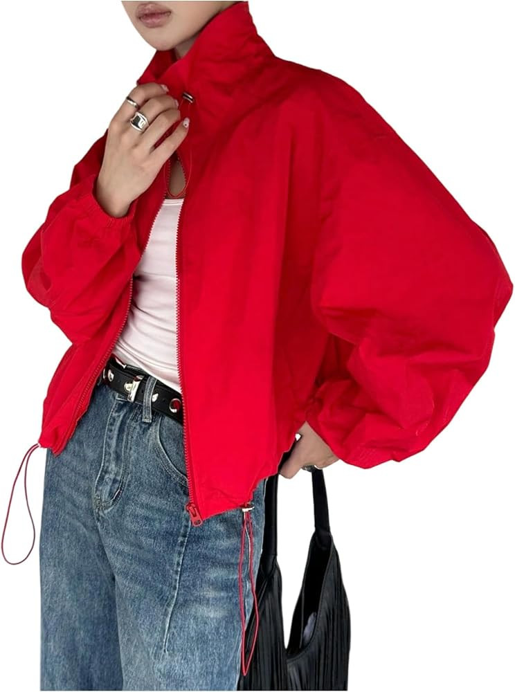 SOLY HUX Women's Lightweight Zip Up Mock Neck Long Sleeve Drawstring Jacket | Amazon (US)
