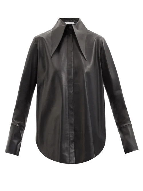 16arlington - Seymour Exaggerated-collar Leather Shirt - Womens - Black | Matches (US)