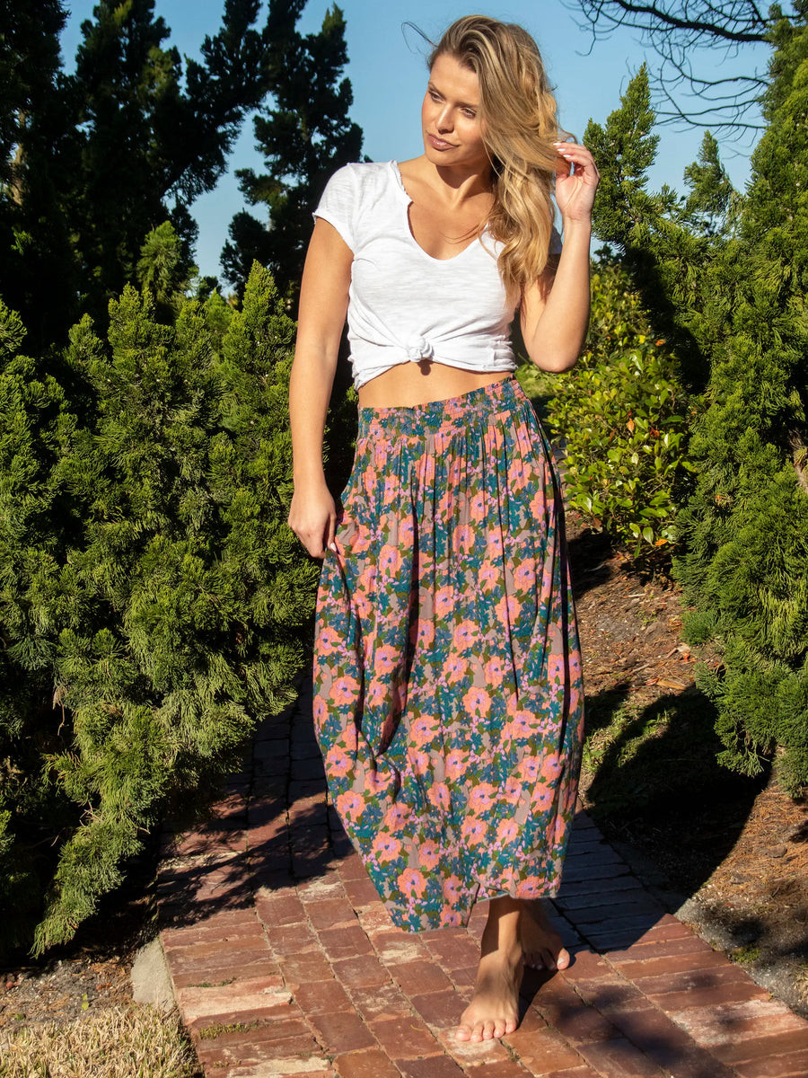 Maylin Midi Skirt - Pink Blue Floral | Natural Life