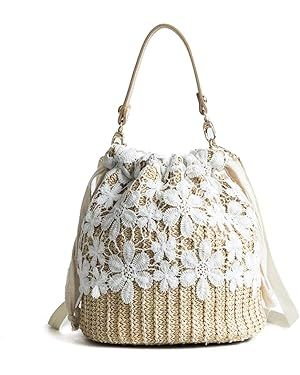 Straw Crossbody Bag, Women Beach Shoulder Summer Top Handle Crossbody Round Purse Ladies Woven Fa... | Amazon (US)