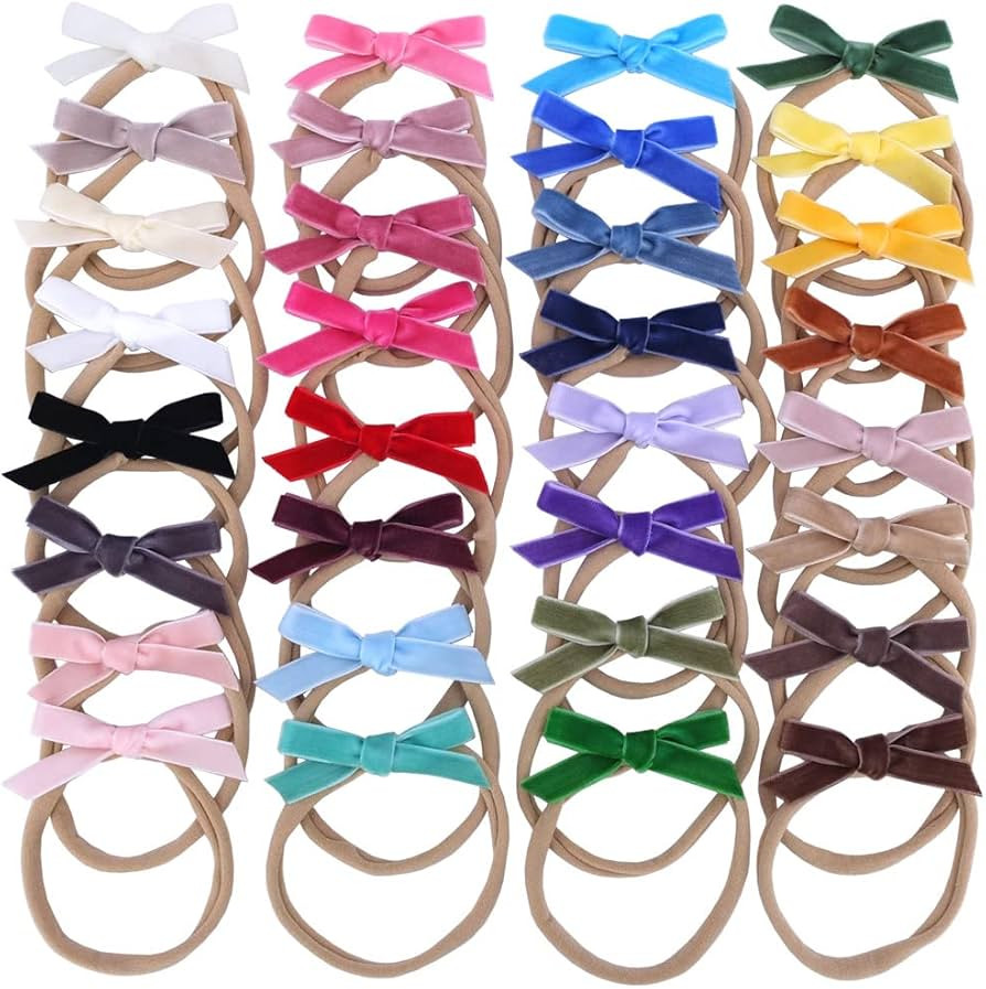 Velvet Bow Soft Stretchy Headbands for Newborn Infant Toddlers Hair Bow Elastic Bands Baby Girls ... | Amazon (US)