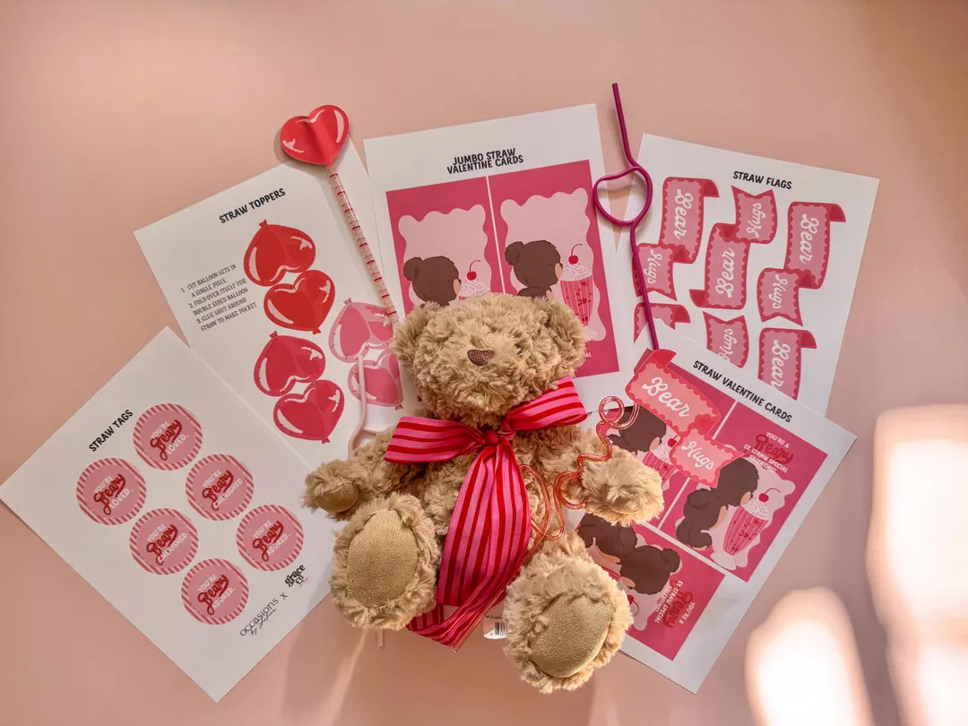 Teddy Bear Themed Straw Valentine Card Printable Set With @occasionsbyshakira - Etsy | Etsy (US)