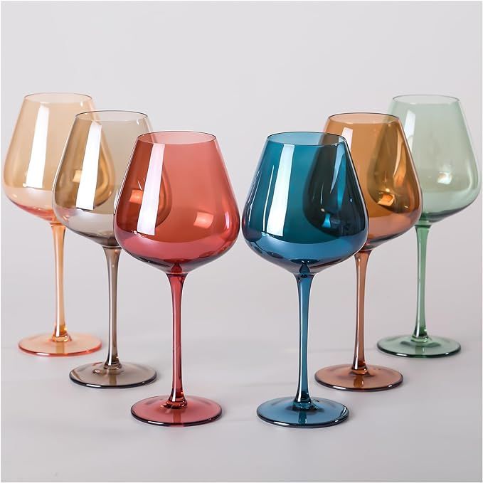 Physkoa Colored Wine Glasses Set of 6 - Crystal Hand-Blown Burgundy Wine Glasses Lead-Free 16.5oz... | Amazon (US)