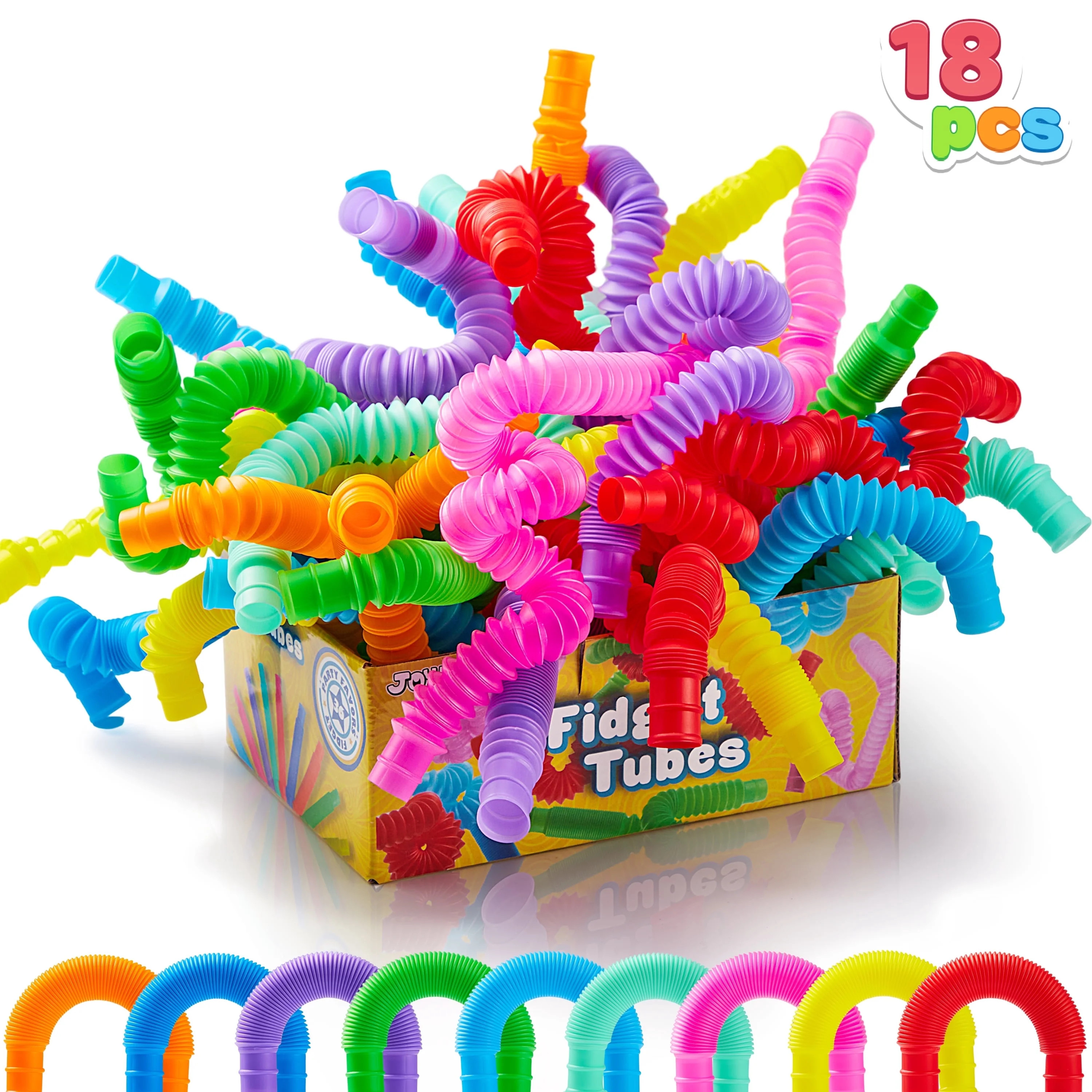 Joyfy 18 Pack Pop Tubes Party Favors Fidget Tubes 9 Colors Connectable & Extendable Stress Relief... | Walmart (US)