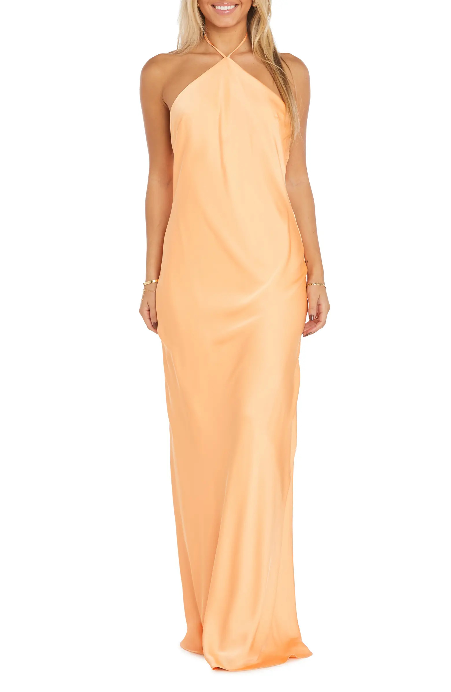 Morgan & Co. Halter Neck Charmeuse Gown | Nordstrom | Nordstrom