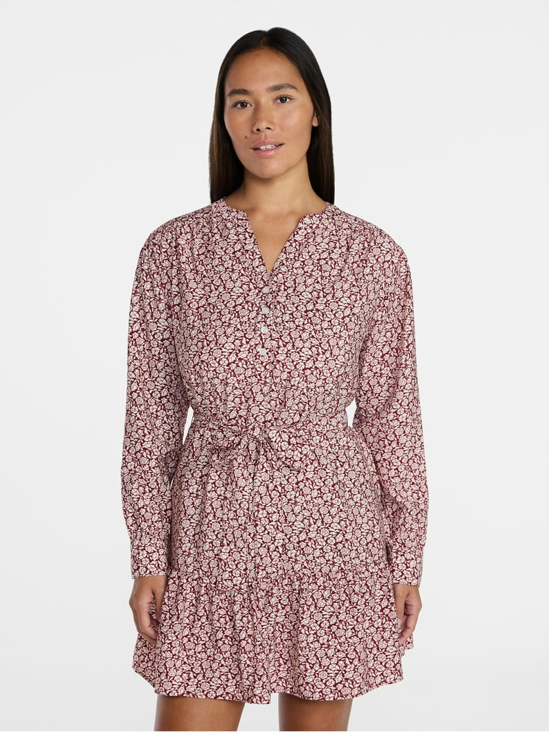 Time and Tru Women's Mini Shirtdress with Long Sleeves, Sizes XS-XXXL | Walmart (US)