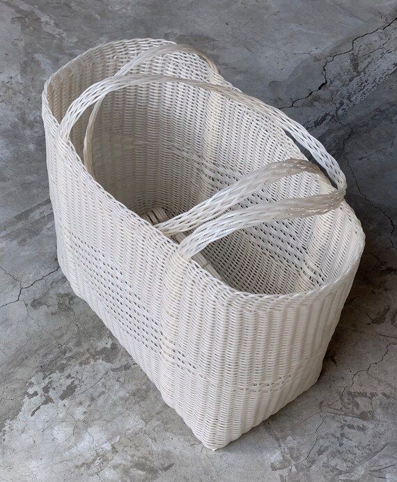 Picnic Woven Guatemalan Transparent White Plastic Market Basket Strong Resistant Bag Bright Color... | Etsy (US)