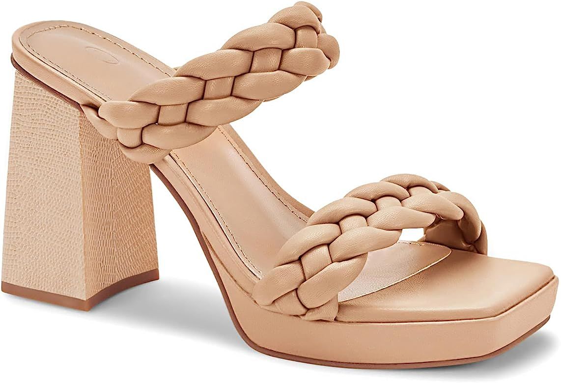 Coutgo Womens Chunky Platform Sandals Braided Slip on Sexy Heeled Mules Slide Heels | Amazon (US)