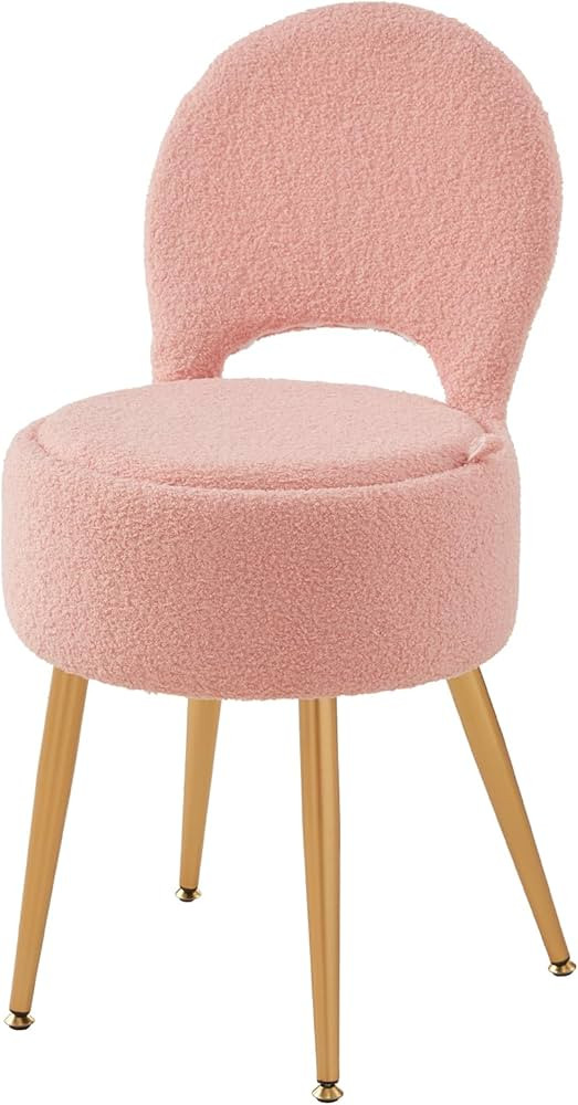 Small Vanity Stool Chair with Storage and Folding Back,4 Metal Legs with Anti-Slip Feet,Round Ott... | Amazon (US)