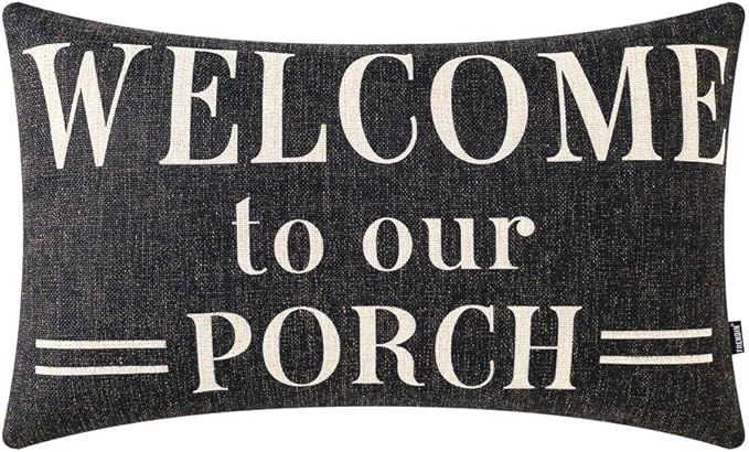 TRENDIN Farmhouse Porch Waist Pillow Cover 20x12 inch Black Word Welcome to Our Porch Throw Pillo... | Amazon (US)