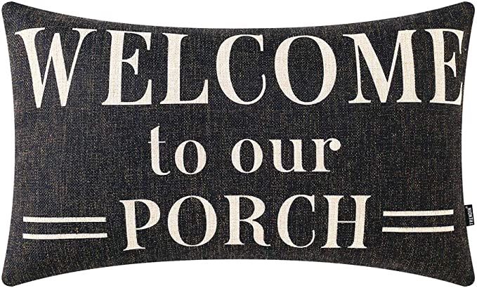 TRENDIN Farmhouse Porch Waist Pillow Cover 20x12 inch Black Word Welcome to Our Porch Throw Pillo... | Amazon (US)