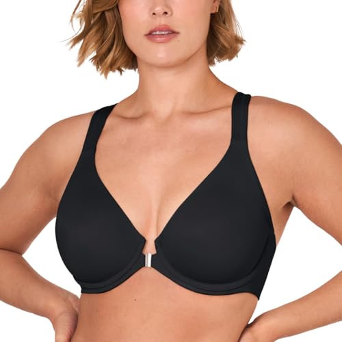 DELIMIRA Women's Front Closure Full Coverage Bras Plus Size Underwire Racerback Supportive Plunge Unlined Bra Black 40DD | Amazon (US)