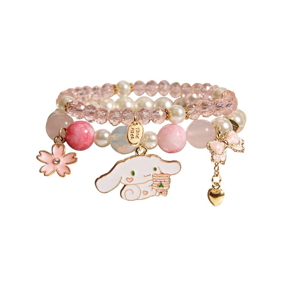 Kawaii Bracelets Set Crystal Beads Cinnamoroll Bracelet Cute Cartoon Elastic Beaded Pearl Bracele... | Amazon (US)