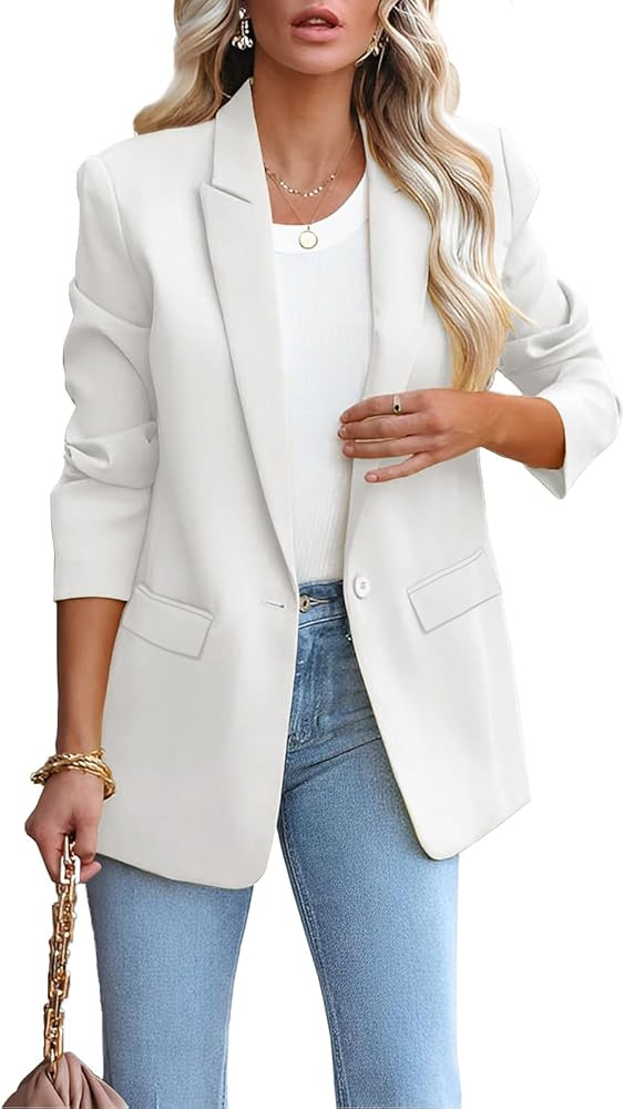 Womens Casual Loose Blazers Long Sleeve Pockets Work Office Jacket Blazer | Amazon (US)