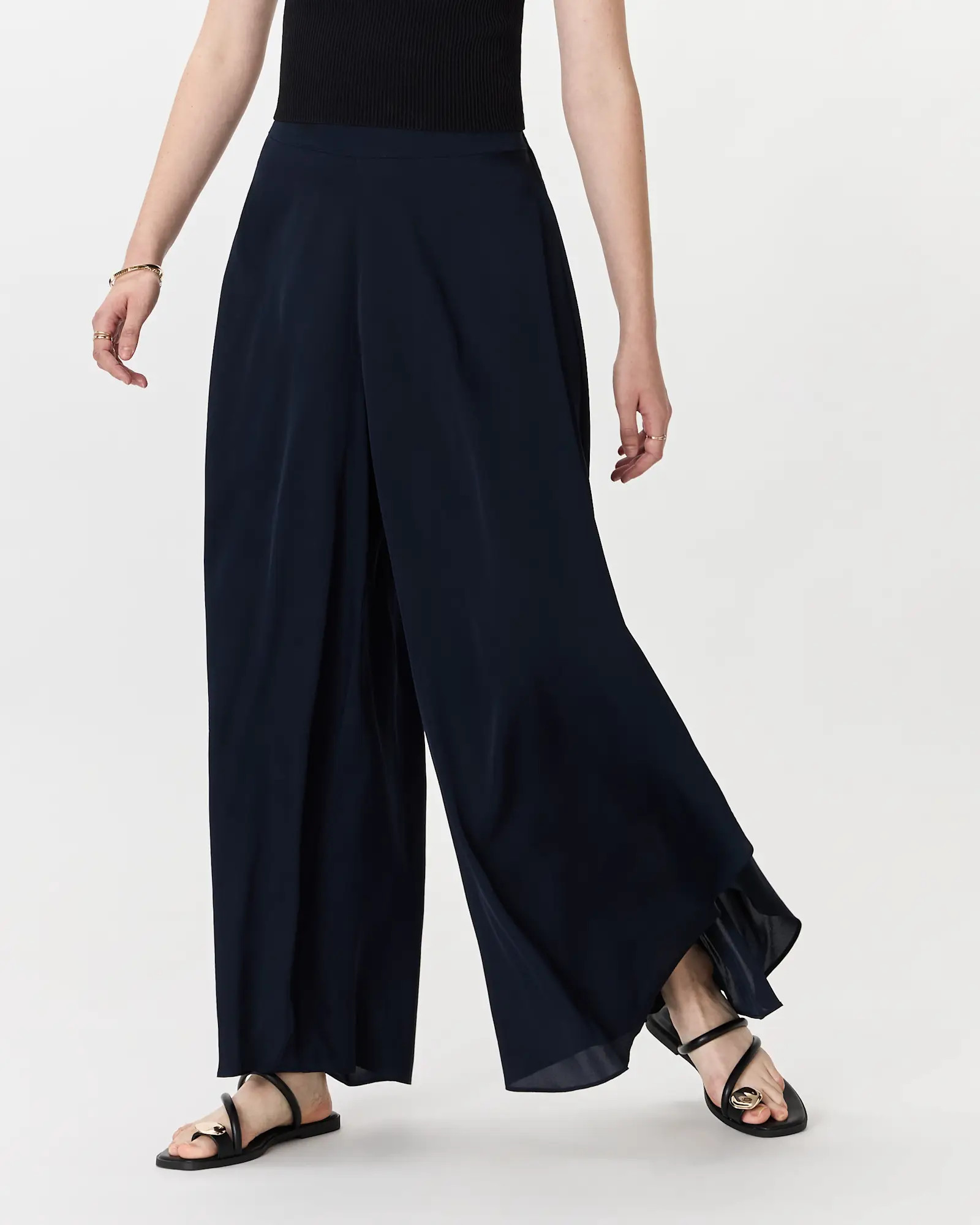 Washable Stretch Silk Palazzo Pants in Navy | Quince