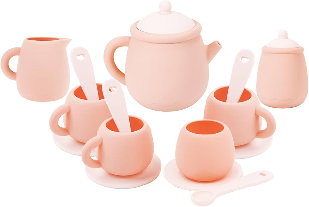 MCGMITT Silicone Tea Party Set, Toy Tea Set for Toddlers Kids, includes Teapot, 4 Tea Cup and Coa... | Amazon (US)
