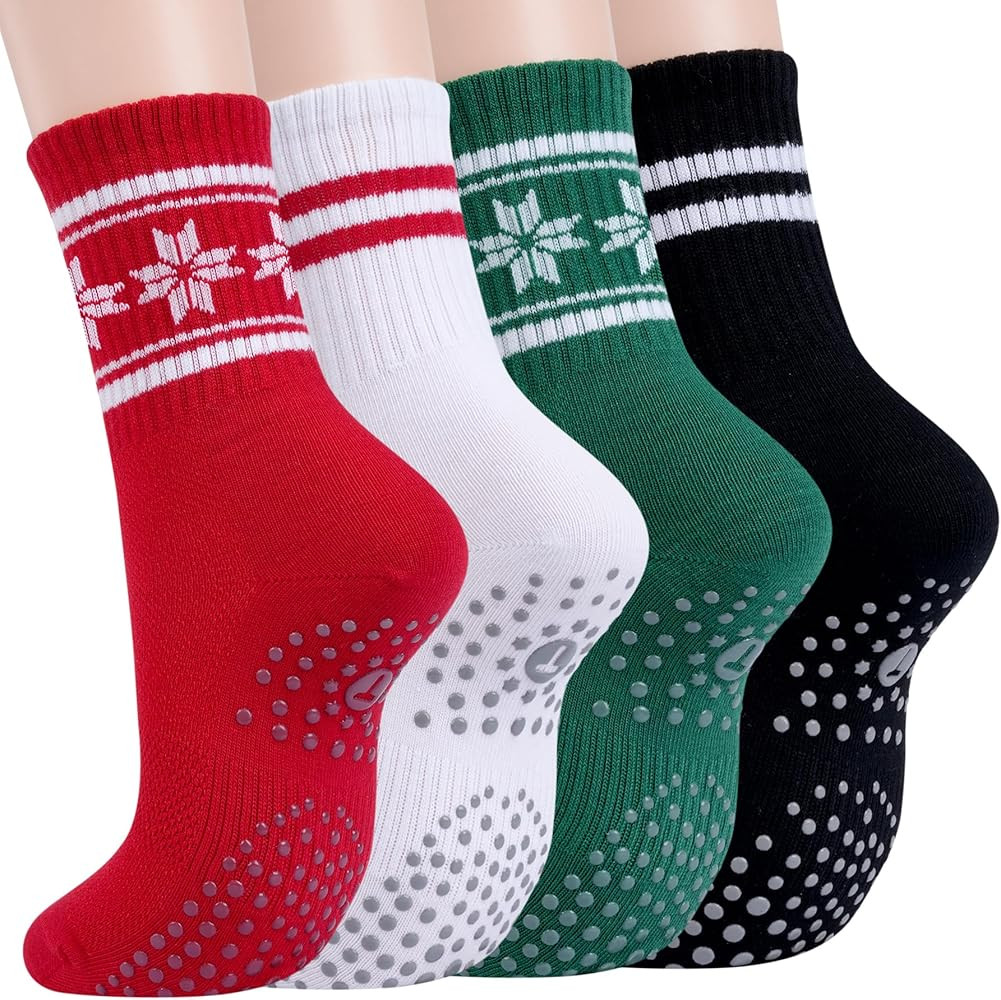 Pilates Socks with Grips for Women, Yoga Non Slip Grippy Crew Socks for Barre Slipper Hospital Gi... | Amazon (US)