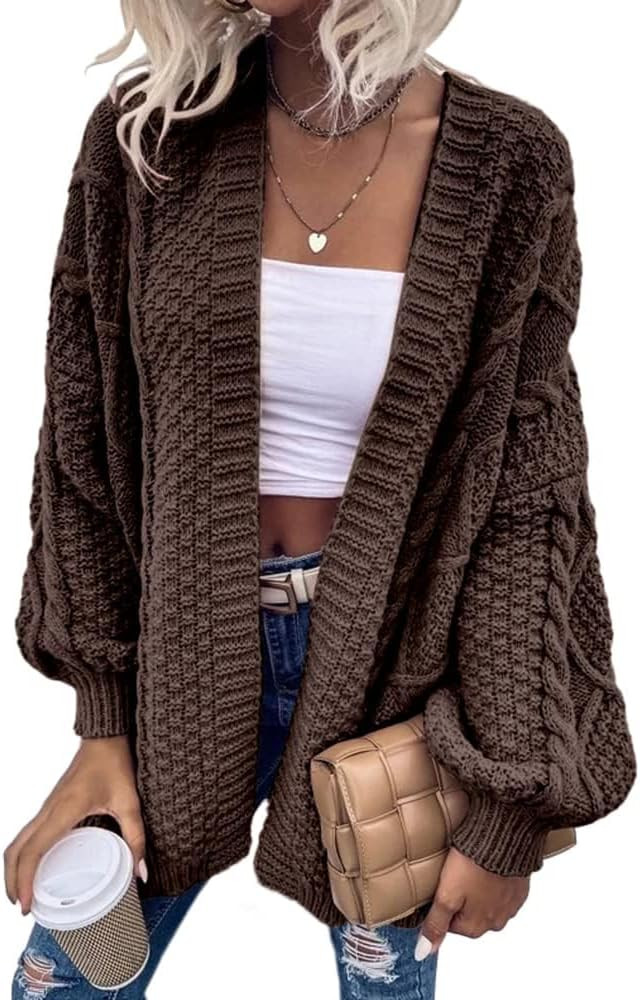 Saodimallsu Womens Oversized Cardigan Sweaters Chunky Cable Knit Open Front Lantern Long Sleeve F... | Amazon (US)