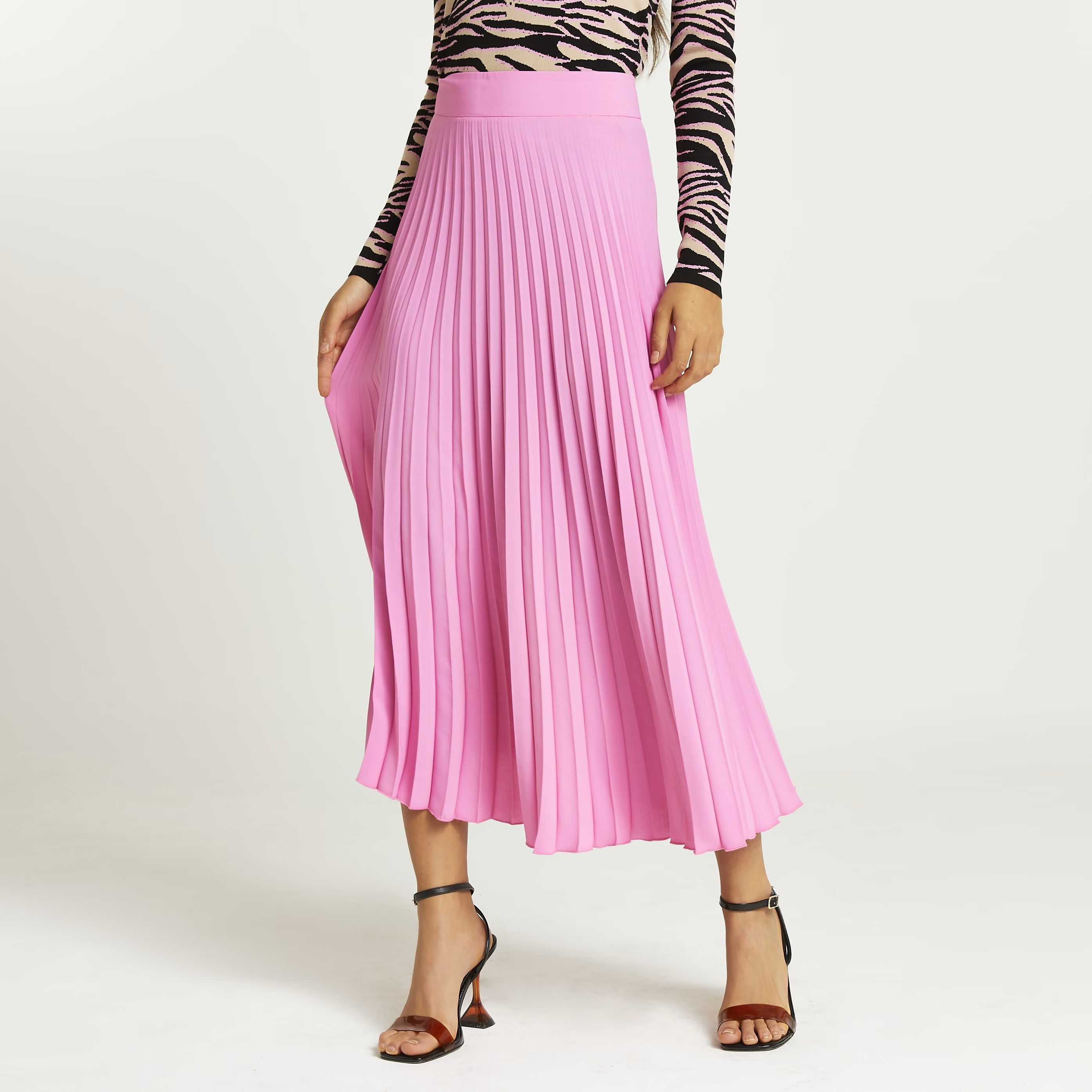 River Island Womens Pink pleated midi skirt | River Island (UK & IE)