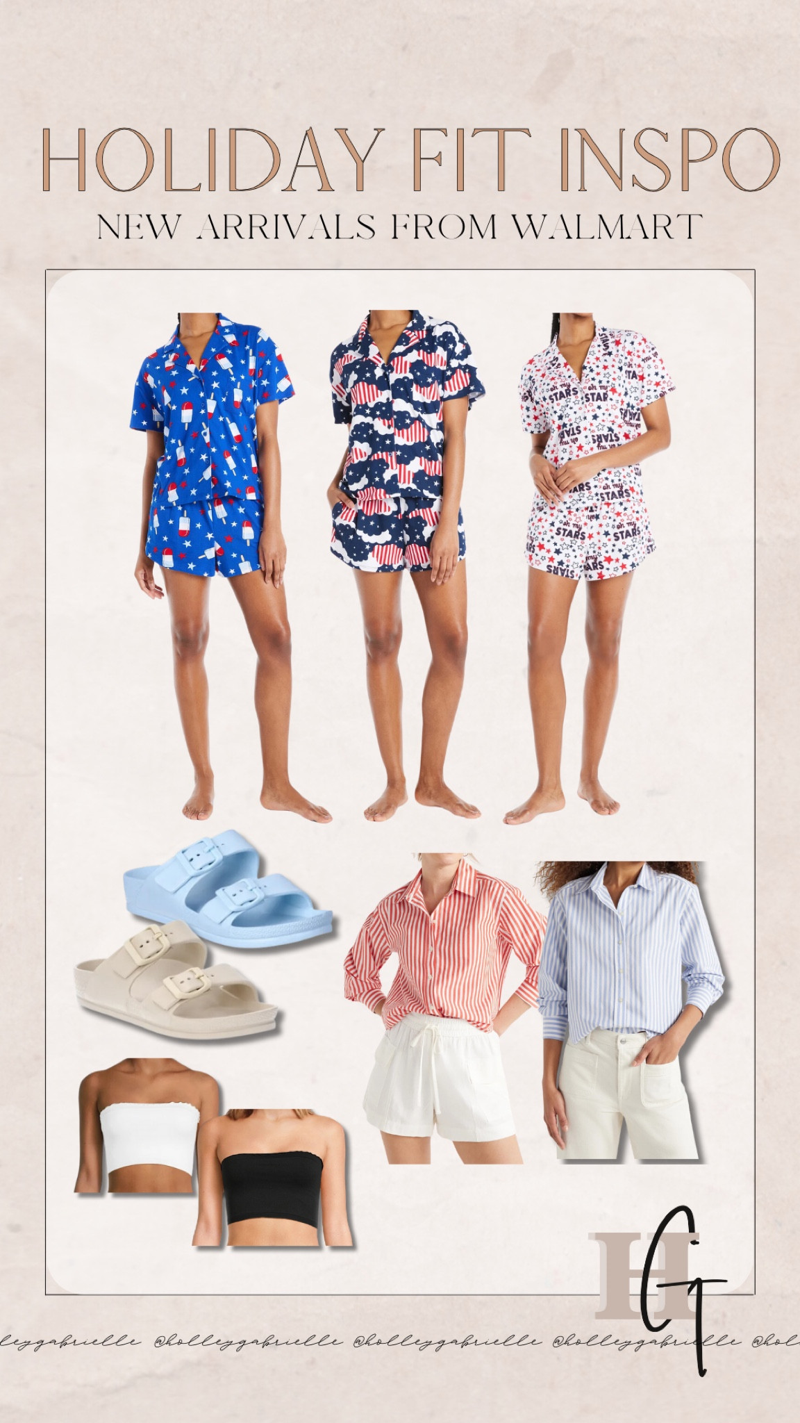 Summer fit inspo // 🇺🇸🤎🫶🏼✨ my new fave $7 bandeau top & the striped top I showed today + some more faves! 😍 @walmartfashion #walmartpartner #walmartfashion #liketkit

Casual / affordable style / outfit inspo / sandals / PJs / Holley Gabrielle 

#LTKStyleTip #LTKSeasonal #LTKFindsUnder50
