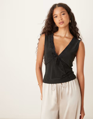 ASOS DESIGN lace trim top in black | ASOS | ASOS (Global)