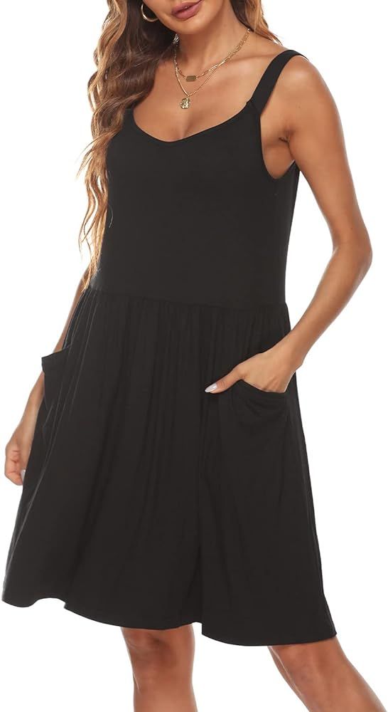 Jodimitty Summer Dress for Women Sundresses T Shirt Tank Dress Sleeveless Swimsuit Cover Up with Poc | Amazon (US)