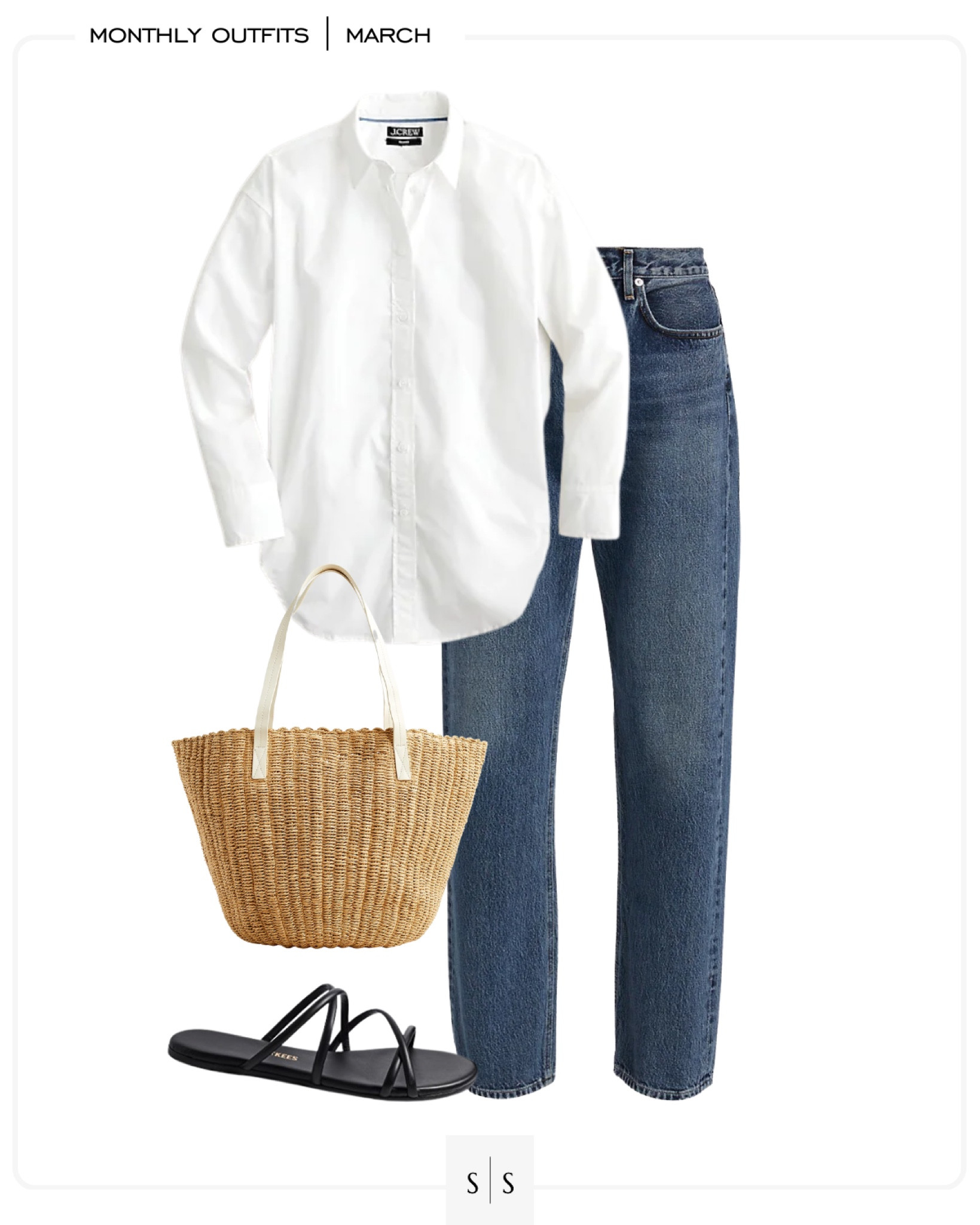 Monthly outfit planner : MARCH looks | #straightjean #transitionaloutfit #classicbuttonup #basics #springoutfit | See entire calendar on thesarahstories.com ✨

#LTKstyletip