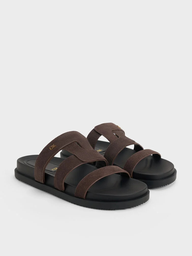 Petina Suede Flatform Sandals - Dark Brown Textured | Charles & Keith UK