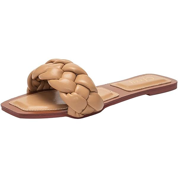 Womens Square Open Toe Flat Sandals Slip On Mule Slides Braided Strap Slipper Vacation Beach Shoe... | Amazon (US)