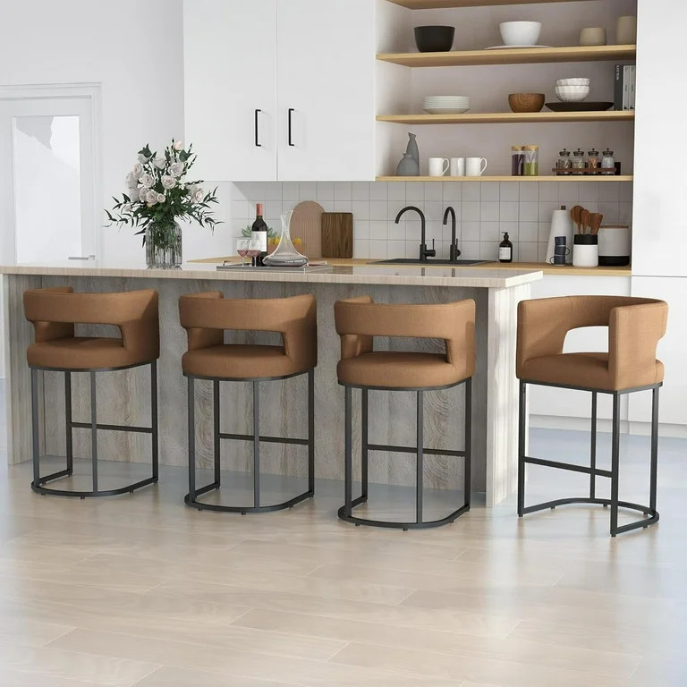 Westice 26" H Counter Height Bar Stools Set of 4, Modern Barral Counter Stools with Half-Moon Bak... | Walmart (US)