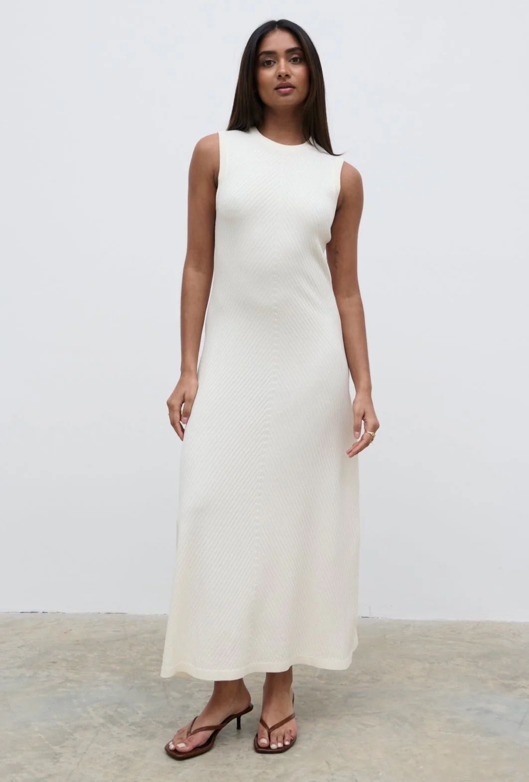 Portia Shift Knit Midaxi Dress - Cream | Pretty Lavish (UK)