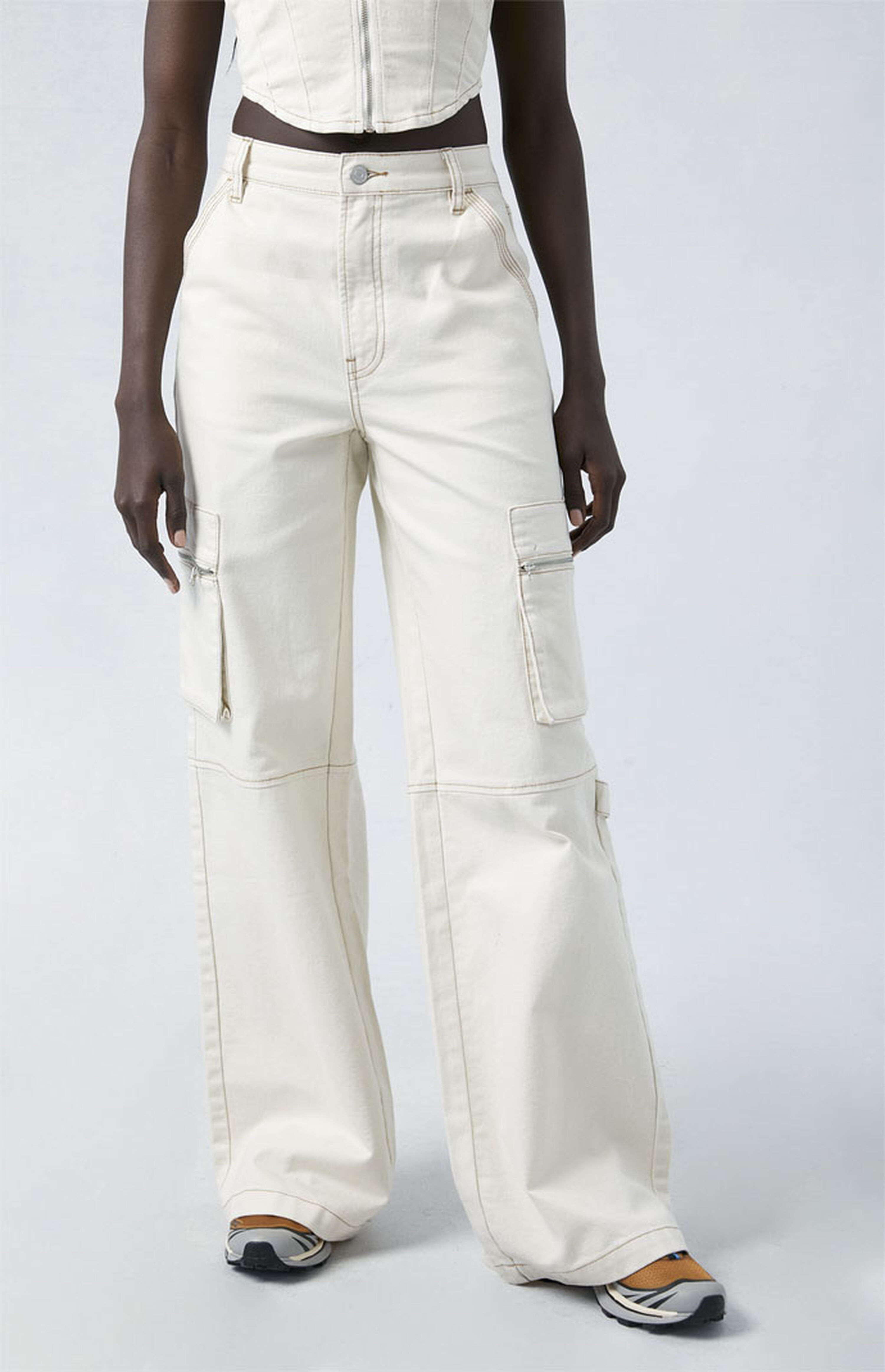 PacSun Bone High Waisted Wide Leg Cargo Pants | PacSun