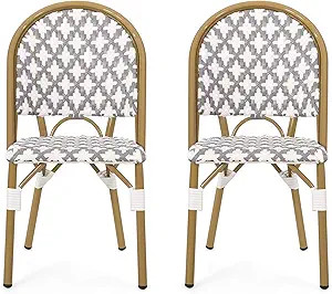 Christopher Knight Home Anastasia Outdoor French Bistro Chair (Set of 2), Gray + White + Bamboo P... | Amazon (US)
