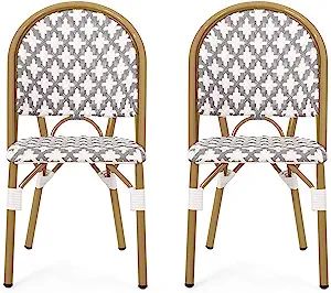 Christopher Knight Home Anastasia Outdoor French Bistro Chair (Set of 2), Gray + White + Bamboo P... | Amazon (US)
