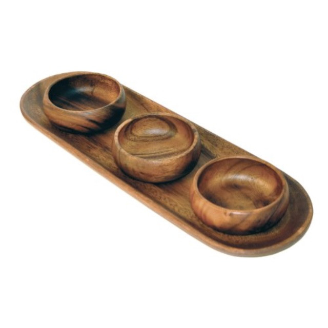 Pacific Merchants Acaciaware Set, 16-Inch Baguette Tray with 4-Inch Dipping Bowls | Walmart (US)