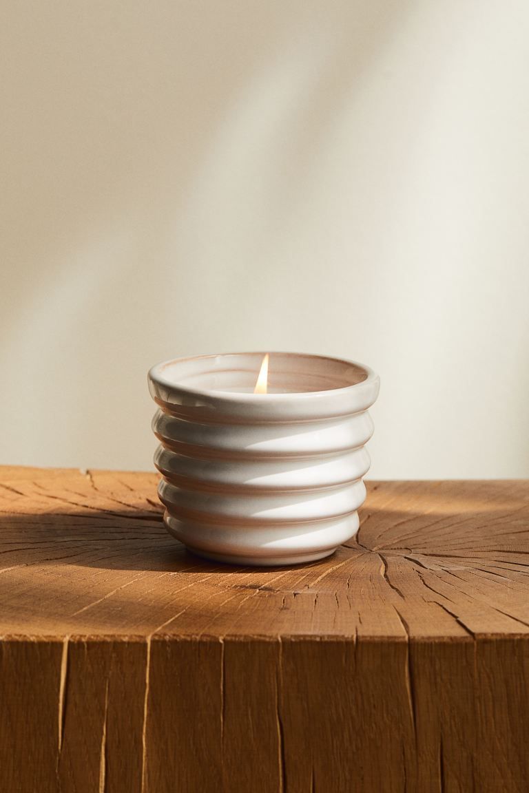 Scented Candle in a Stoneware Holder - White/Sublime Patchouli - Home All | H&M US | H&M (US + CA)