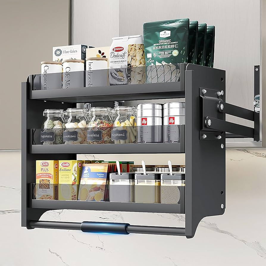 3-Tier Pull Down Cabinet Organizer, Pull Down Shelf for Upper Cabinets, Adjustable Width Shelf fo... | Amazon (US)