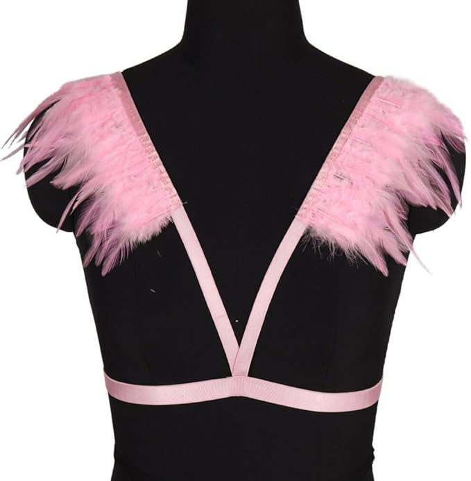 Gothic Feather Wings Harness Body cage Bra Shoulder Shawl Festival Rave Club Waist Halloween Part... | Amazon (US)