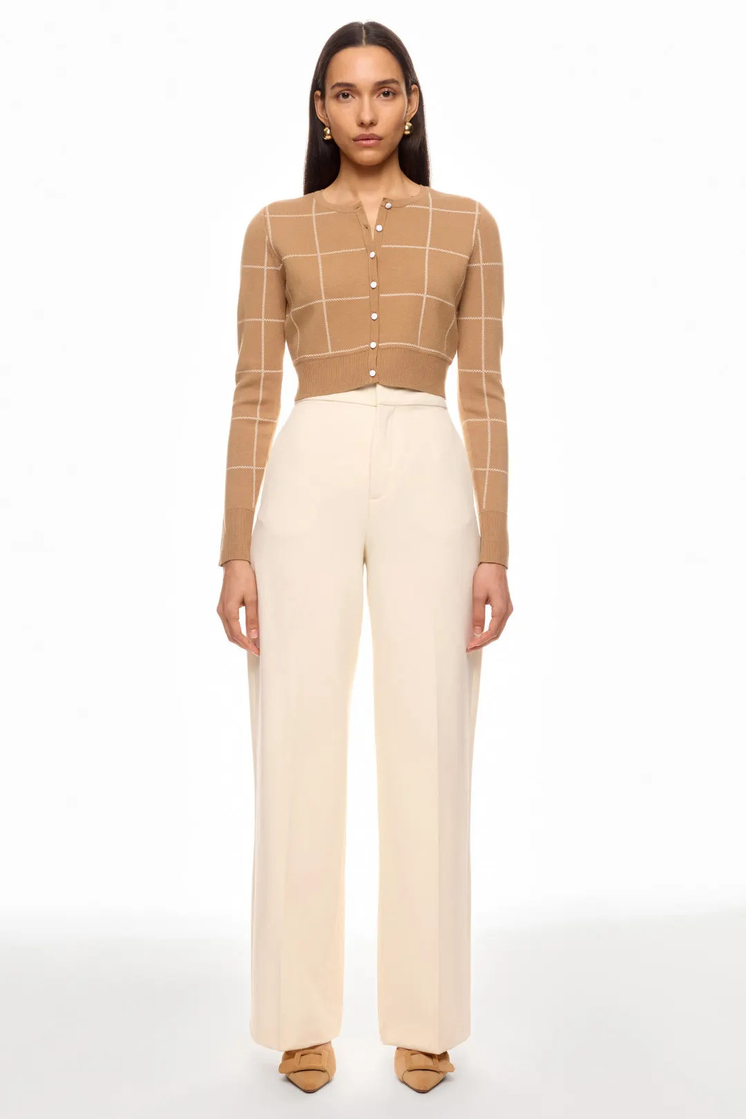 Check Jacquard Knit Short Cardigan | Rent the Runway